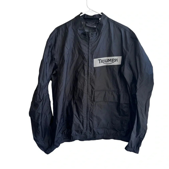 Triumph Motorcycle Black Packable Waterproof Jacket Mens size L - Picture 1 of 13